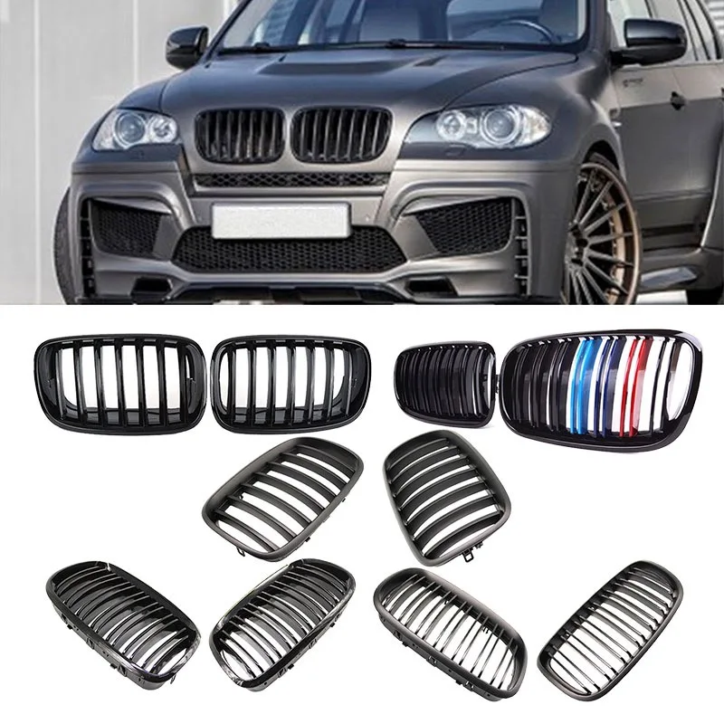 Car Kidney Grill Gloss Black M Racing Double Line Grille For BMW E70 E71 E72 X5 X6 2007-2014 Car Tuning Front Grills Accessories