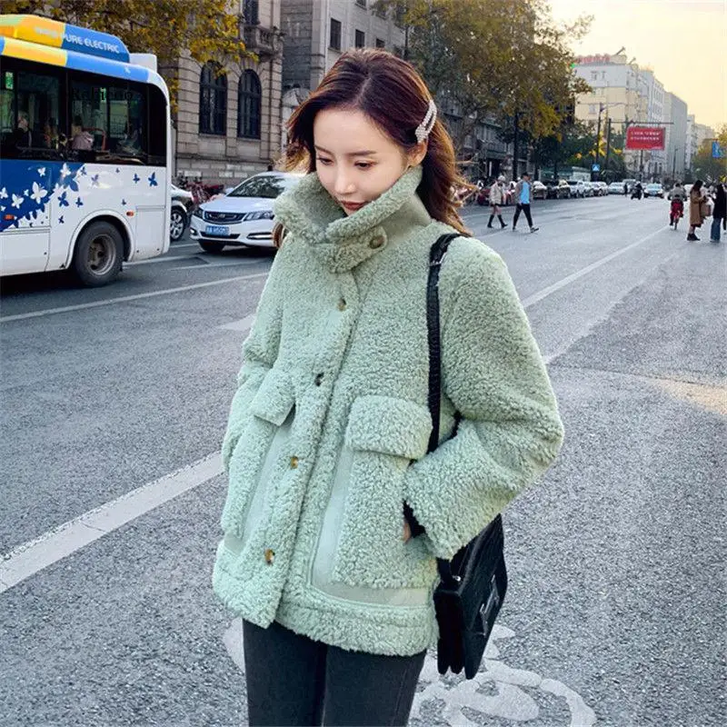 Winter White Short Warm Soft Fluffy Faux Fur Jacket Women Long Sleeve Ruffle Korean Fashion Cute Sweet Kawaii Clothes