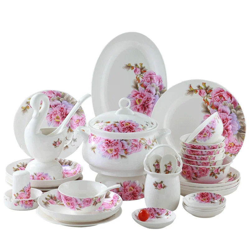 Guci Luxury Bone China 60PCS Dinnerware Set Porcelain Kitchen Home Accessories Modern Serving Dinner Dish Plate Bowls