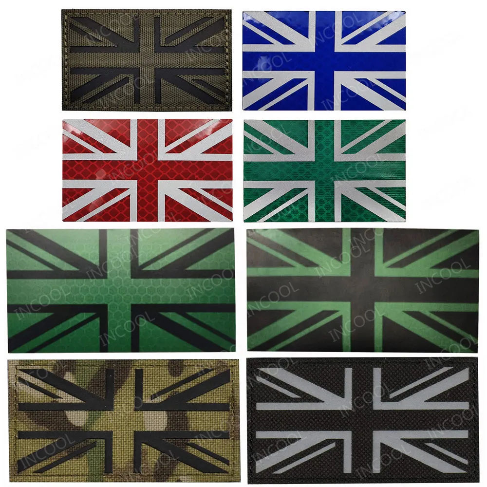 Infrared Reflective IR United Kingdom Embroidery Patch Green Great Britain UK GB Patches Embroidered For Cap