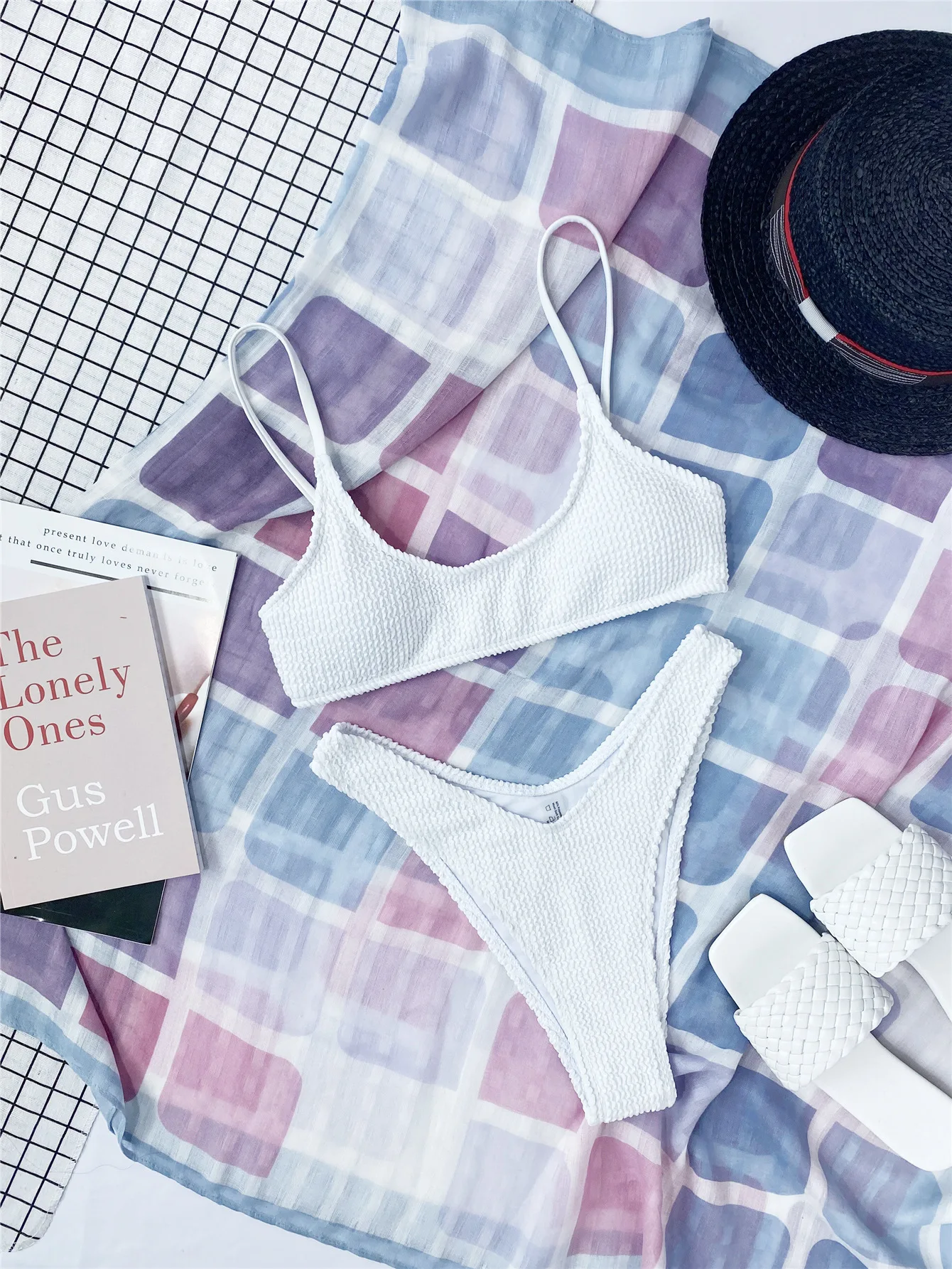 2021 Bikini Women Women Separate Swimsuit Pure Color Wrinkle Simple Bikini Swimming Hot Spring Beach Wear