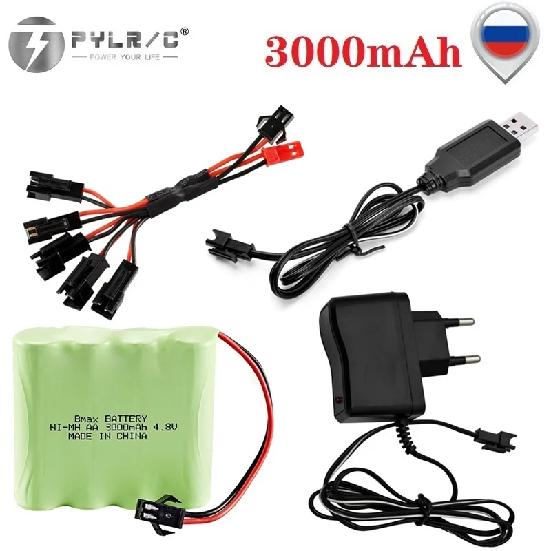 Aggiornamento 4.8v 3000mAh ni-mh batteria ricaricabile + caricatore 5 in1 per giocattoli elettrici RC auto barca nave serbatoio robot pistole strumento di illuminazione