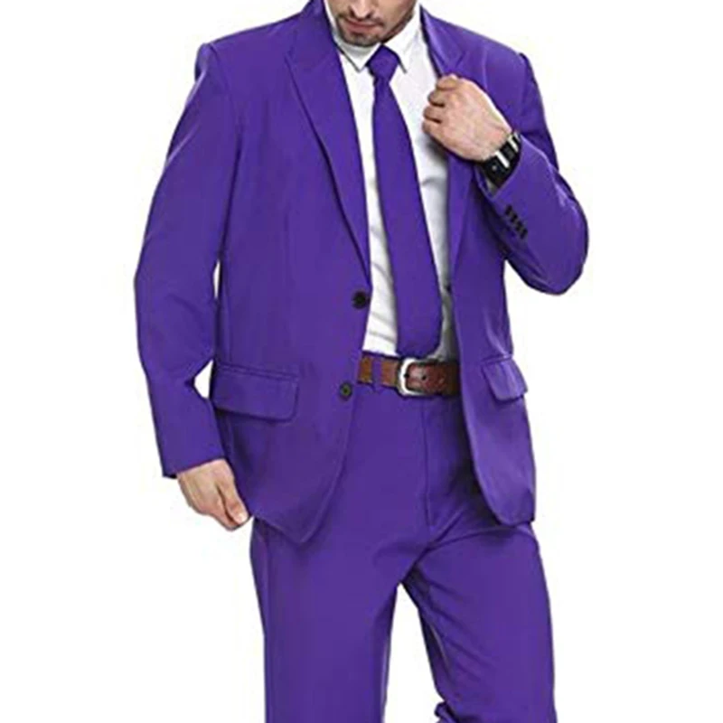 Purple Two Buttons Mens Party Suit Solid Color Leisure Suit for Holiday Party Two Pieces Suit Jacket with Tie & Pants