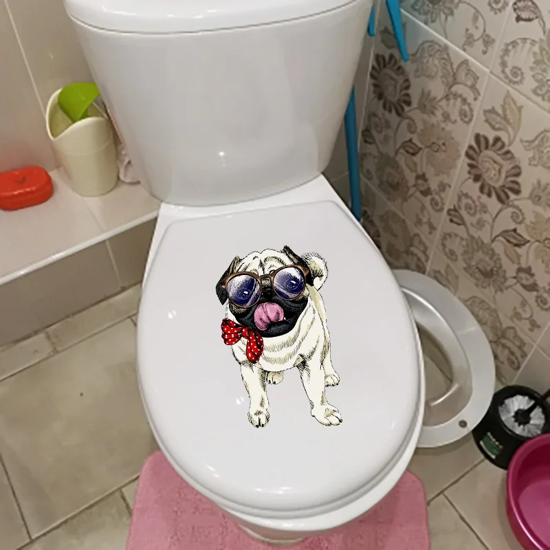 YOJA 15.2×24.8CM Cute Pug Creative Cartoon Home Bedroom Wall Stickers Mural Toilet WC Accessories T1-3064