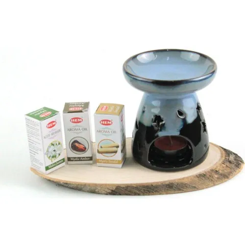 Gift Idea Star Design Censer and 3 Pcs Oil Set Black