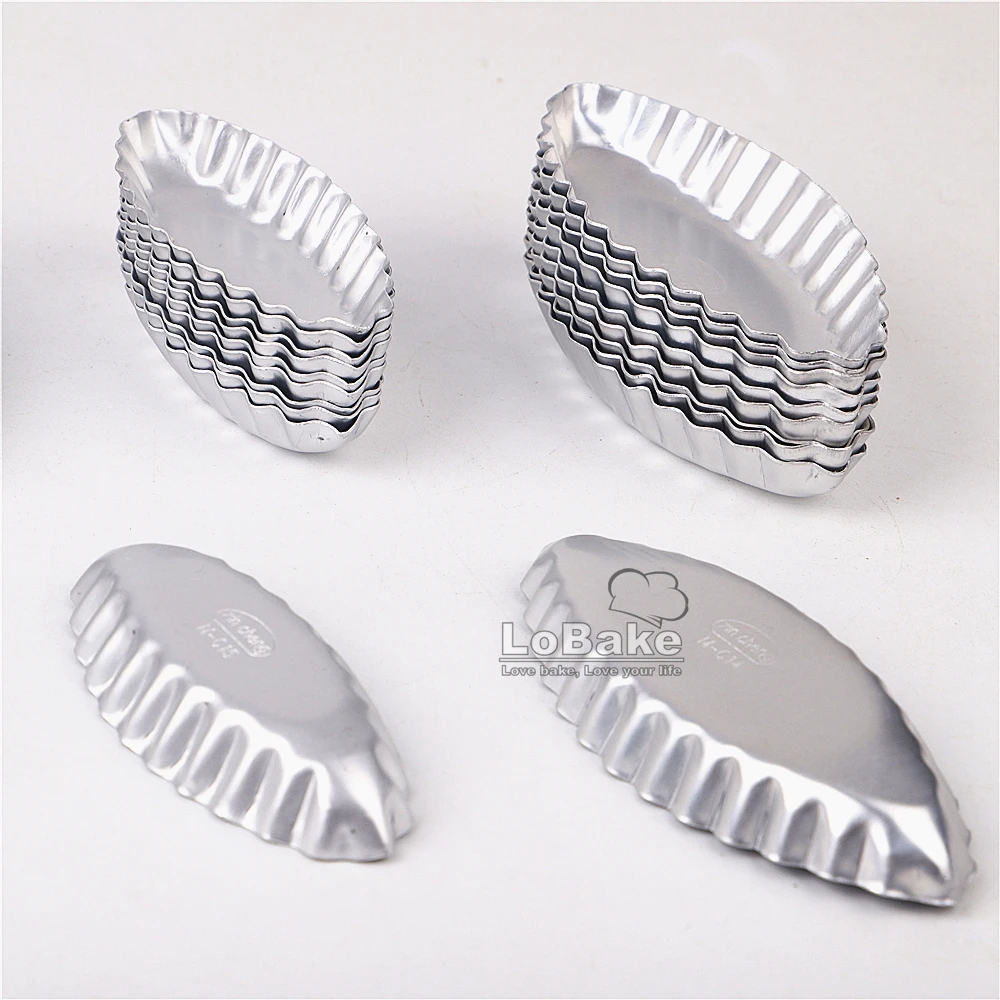 10pcs/lot 4 designs flat fluted boat aluminium tart mold egg tarts holders mini cake mould jelly pudding molds DIY bakery tools