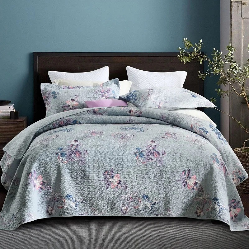 

Printed Cotton Quilt Set 3PCS Bedspread on the Bed Quilted Bed Cover with Pillowcase Queen Size Blanket on Bed Coverlet