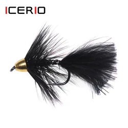 ICERIO 6PCS Brass Cone Heads Woolly Bugger Streamers Fly Tying Hook Trout Fishing Fly Lure Bait