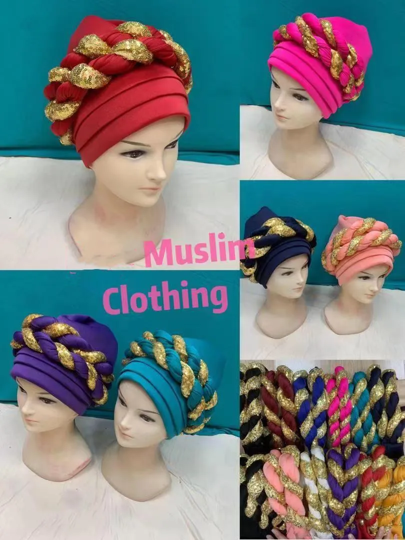 Charming Prom Braid Hijab Caps Muslim Wrap Head Turban Cap Inner Hijabs Bonnet Ready To Wear Ladies Hair Accessories 12pcs/pack