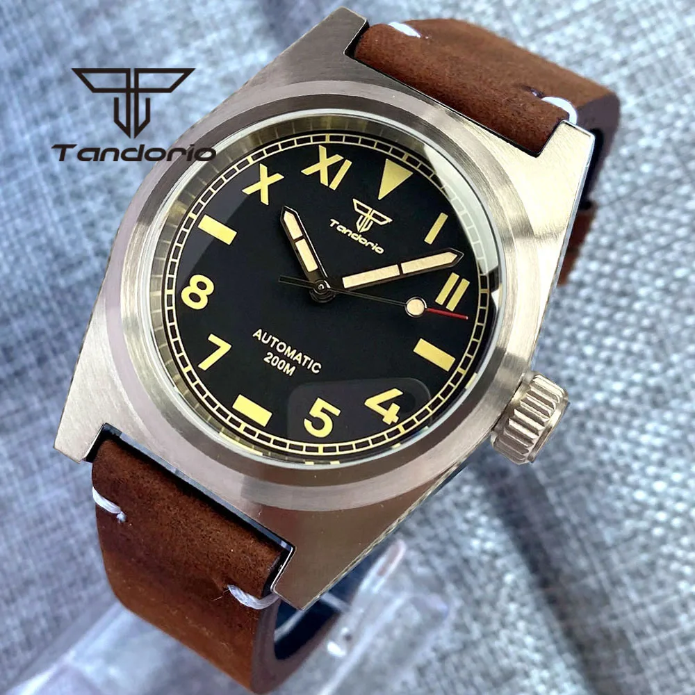 Tandorio PT5000 NH35A 38mm 20Bar Automatic Men Watch Sapphire Glass Lume Coffee/Black Dial Brushed Case Leather/Rubber Strap