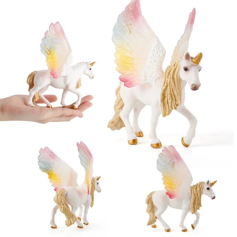European Myth Unicorn Pegasus Rainbow Horse Unicorn with Wings Fairy Horse Figurine Model Desktops Decoration Kids Gift Toys