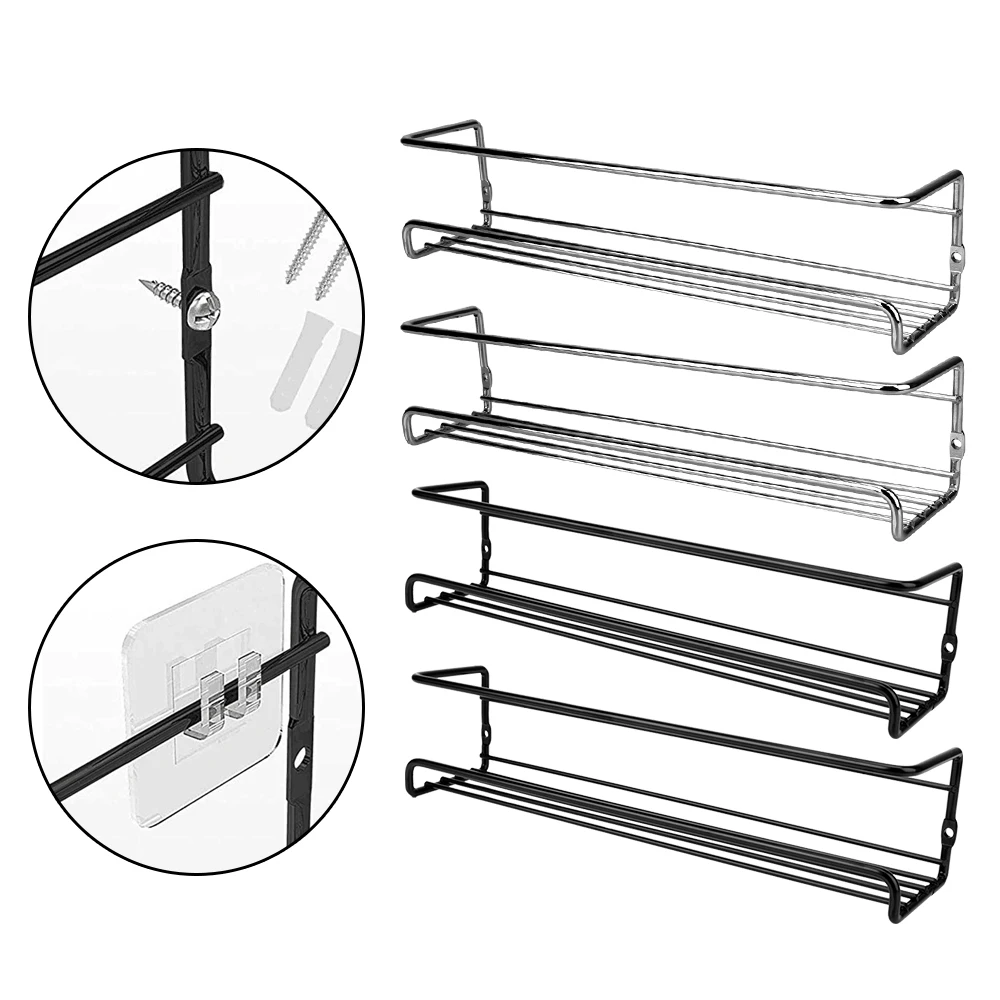 Seasoning Shelf Single Layer 2 Pcs For Home Restaurant Spice Jar Storage Rack Kitchen Organizer Wall-Mounted Metal Hanging Racks