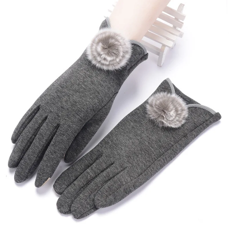 Guantes suaves de terciopelo para mujer, manoplas elásticas a prueba de viento para ciclismo, con bola de interior y pantalla táctil, estilo sencillo y a la moda, para invierno