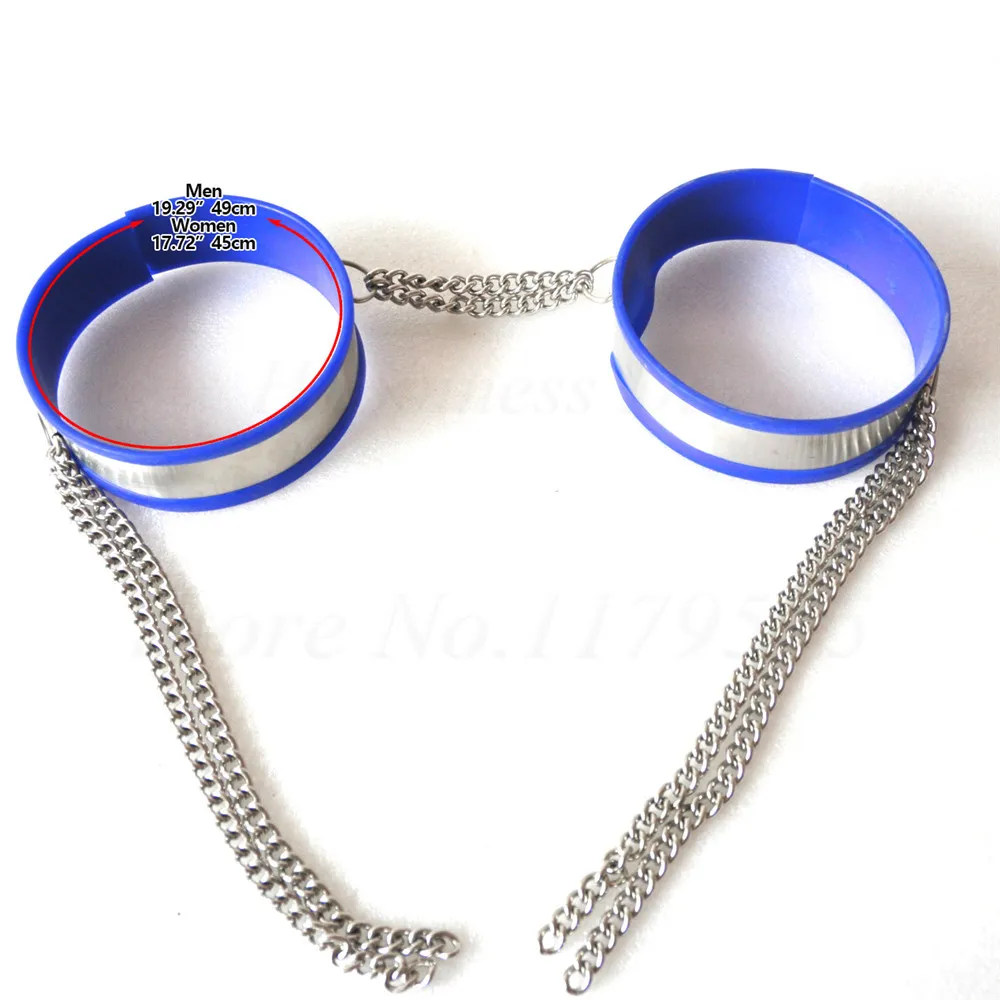 Stainless Steel Silicone Liner Thigh Ring Chain Chastity Belt Leg Cuffs With Lock Bdsm Bondage Restraints Adult Games Sex Toys