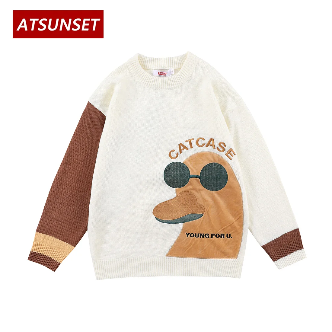 ATSUNSET Cartoon Flat-Billed Duck Embroidery Simplicity Sweater Hip Hop Streetwear Sweater Harajuku Knitting Pullover Tops