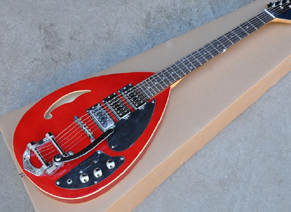 

Red Semi-hollow Electric Guitar with Tremolo,22 Frets,Rosewood Fretboard,Providing Customized Service