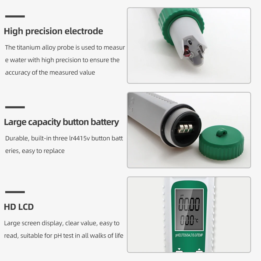 6 In 1 PH Meter EC TDS Salinity S.G Temp High Precision Probe Water Quality Testing Acidometer for Drinking Laboratory Aquarium