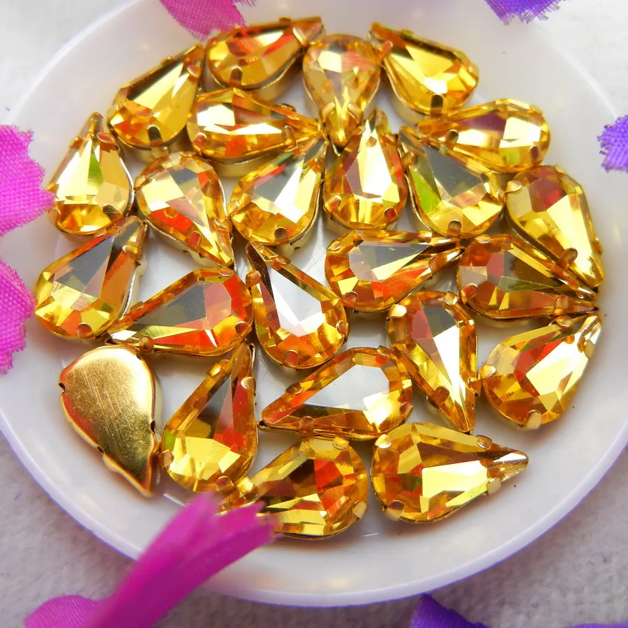 Glaskristall Goldklauen 3*6mm 6*10mm 8*13mm Fantasiefarben Schlanke Wassertropfen Birnenform Aufnähbare Strass-Perlen Handarbeit DIY – Detail 7