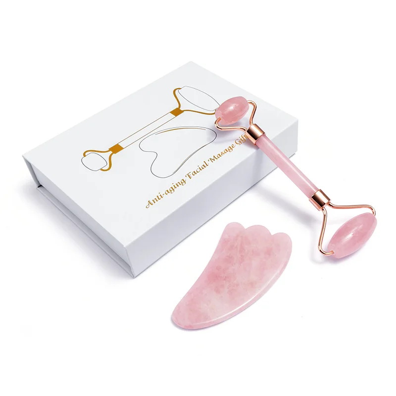 Natural Rose Quartz Jade Roller Gua Sha Scraper Set Facial Massager Roller Jade Stone Guasha Face Lift Skin Care Massage Tools