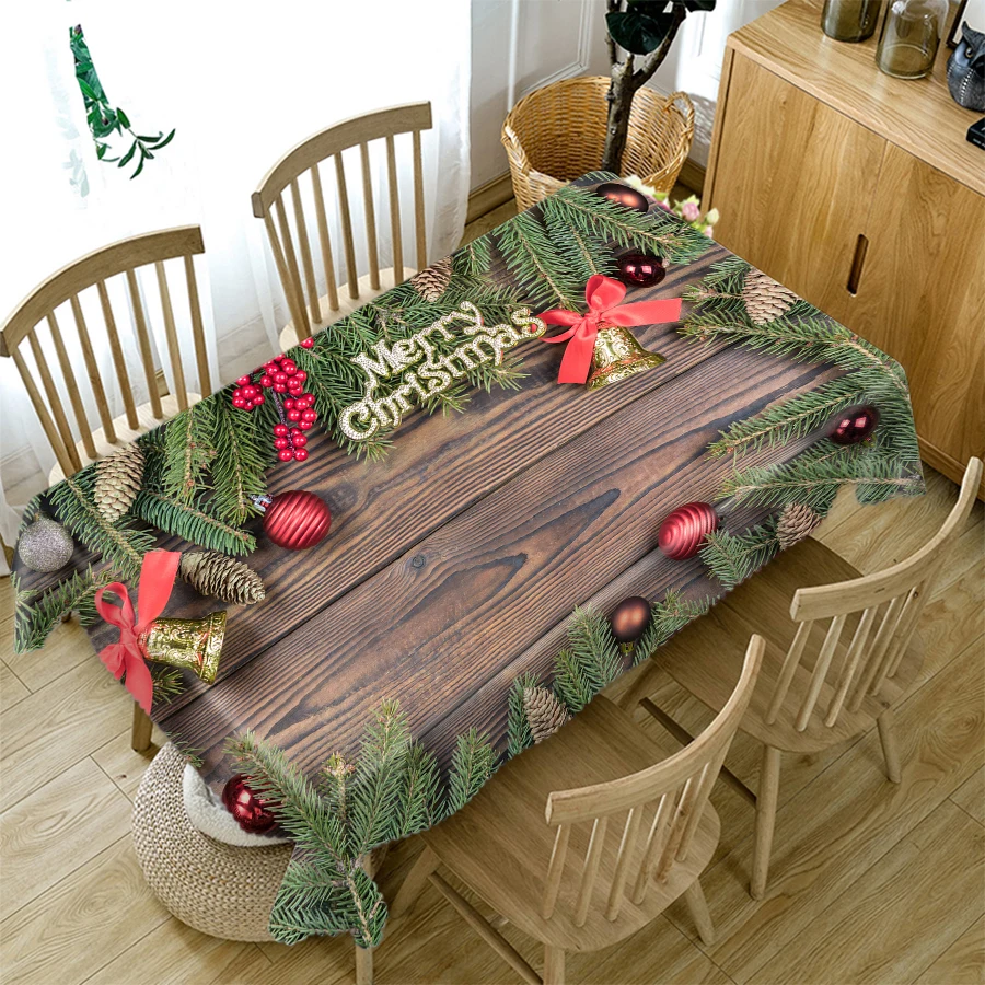 3d Christmas Tablecloth Imitation Wood Grain Light Post and Bell Pattern Rectangular/Round Table Cloth Cover Towel image 3