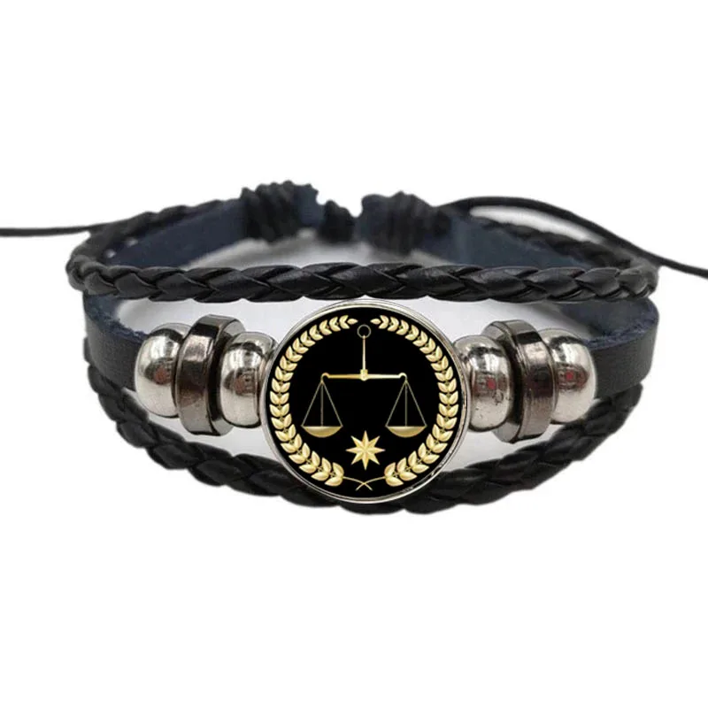 

Premium Leather Bracelet Courier Justice Balance Badge Dome Glass Leather Bracelet Men'S Best Gift