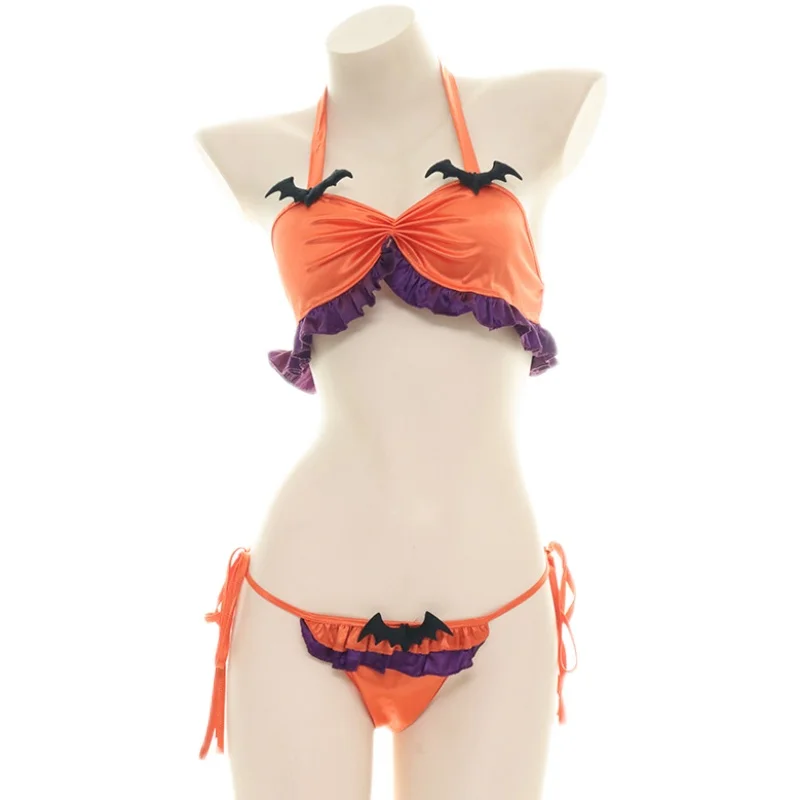 Anilv halloween plissado halter cinta bikini maiô traje verão praia menina pouco morcego conjunto uniforme de banho cosplay