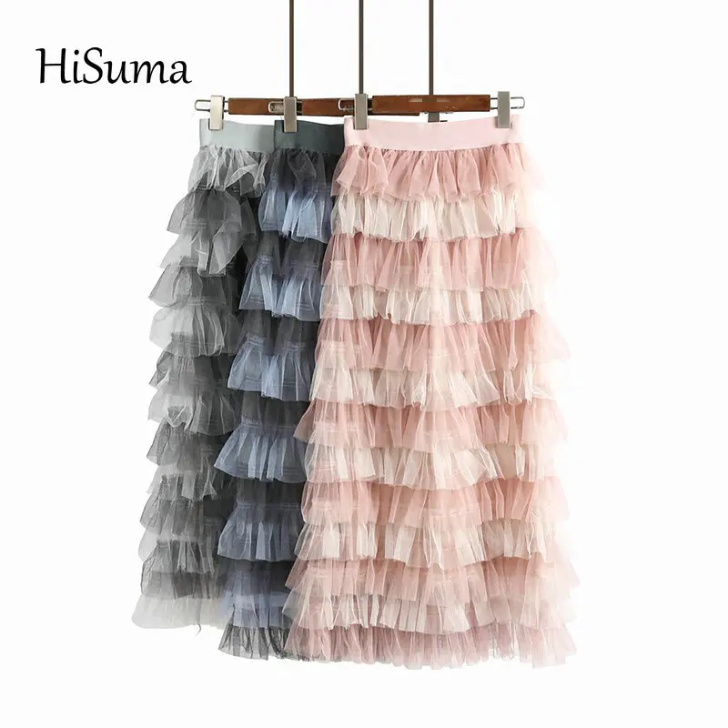 

2023 autumn new female 13 layer mesh ball gown skirts women's gauze stitching color high waisted skirt sweet cake skirt