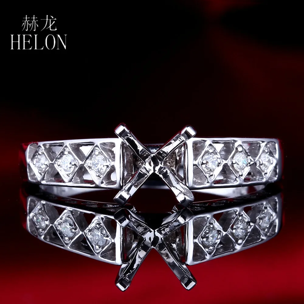 HELON Diamonds Ring Solid 14K White Gold Natural Diamonds Semi Mount Engagement Wedding Women Ring Setting Fit 5.5-6.5mm Round