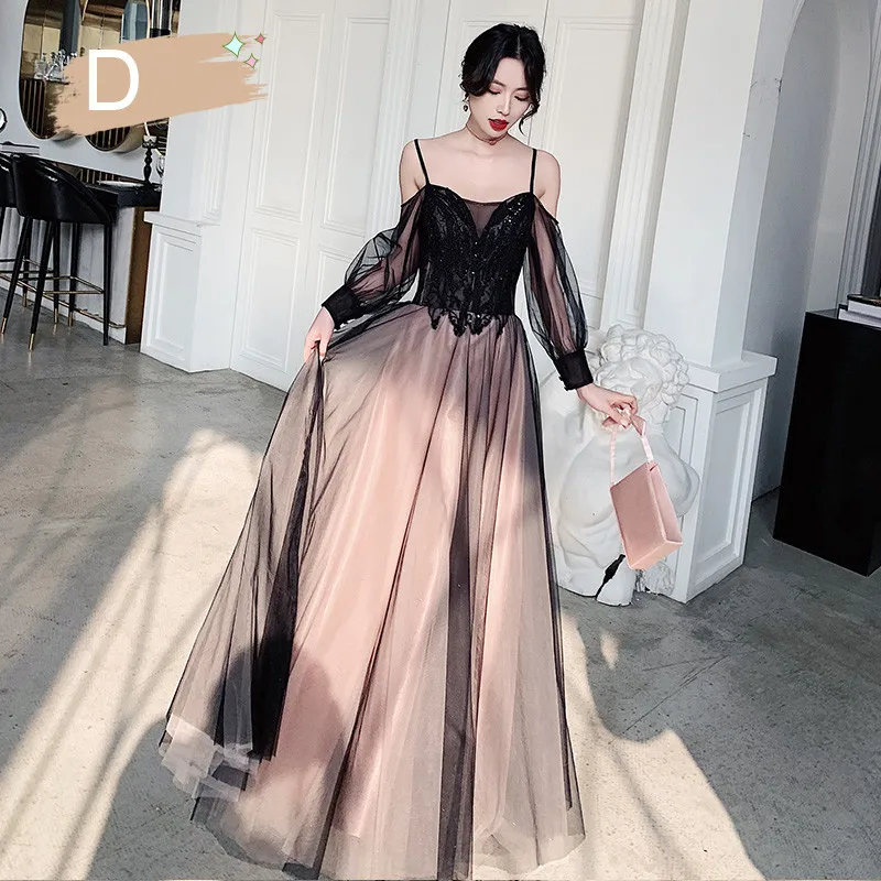 Vestido 2020 Black Sequined Long Bridesmaid Dresses Sexy A Line Tulle Dress for Wedding Party Robe Demoiselle D'honneur