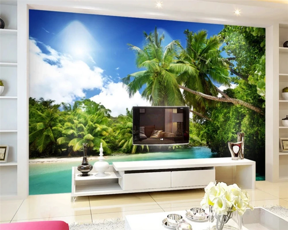 beibehang Custom modern tropical rainforest seascape lime tree landscape painting living room background wallpaper papier peint