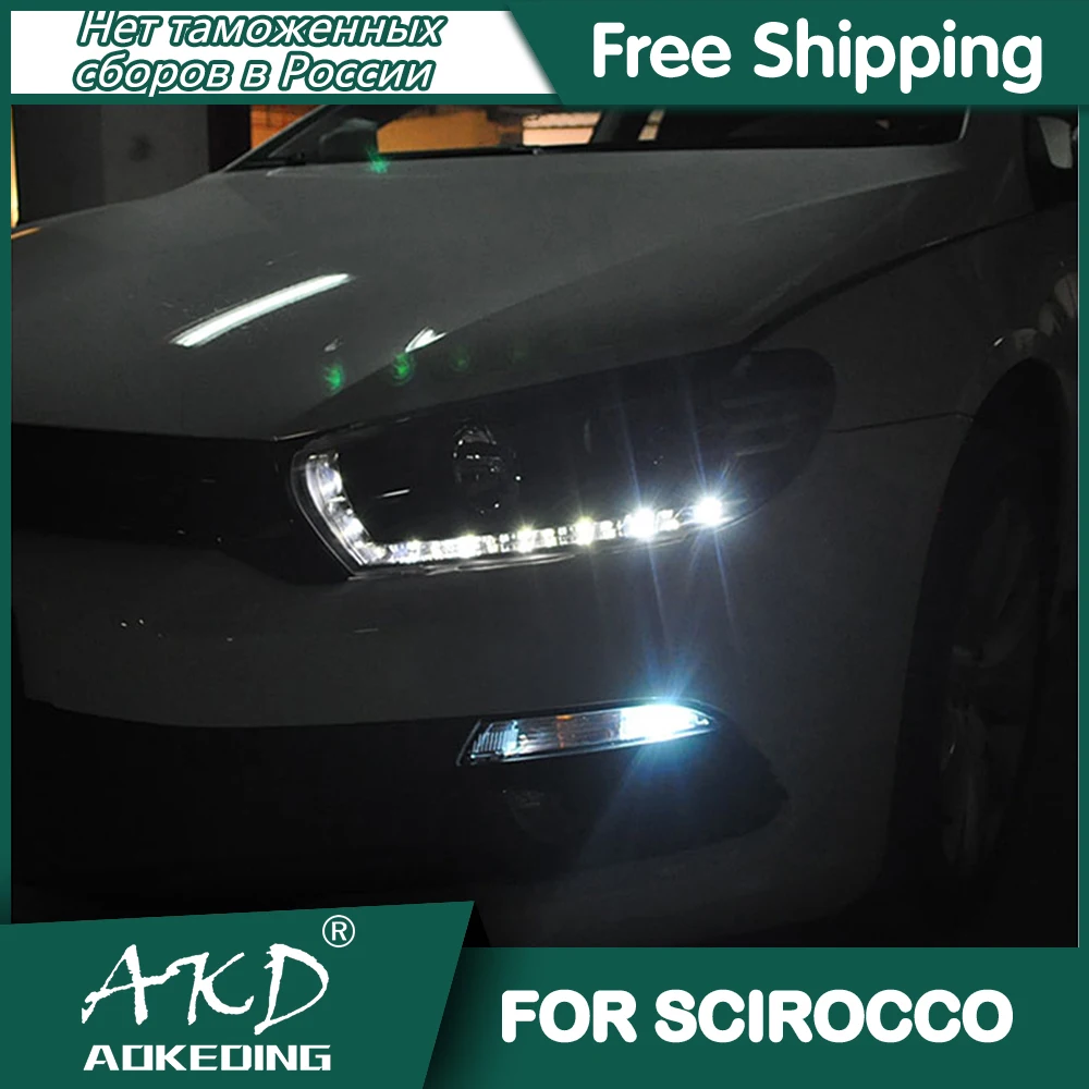 For VW Scirocco Headlights 2009-2017 DRL Day Running Light LED Bi Xenon Bulb Fog Lights Car Accessory Scirocco Head Lamp