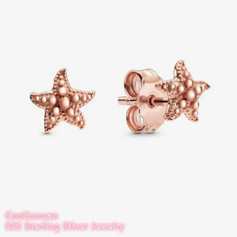 

Rose Gold Beaded Starfish Stud Earrings 925 Sterling Silver Jewelry For Woman Make up Fashion Female Earrings Party Jewelry