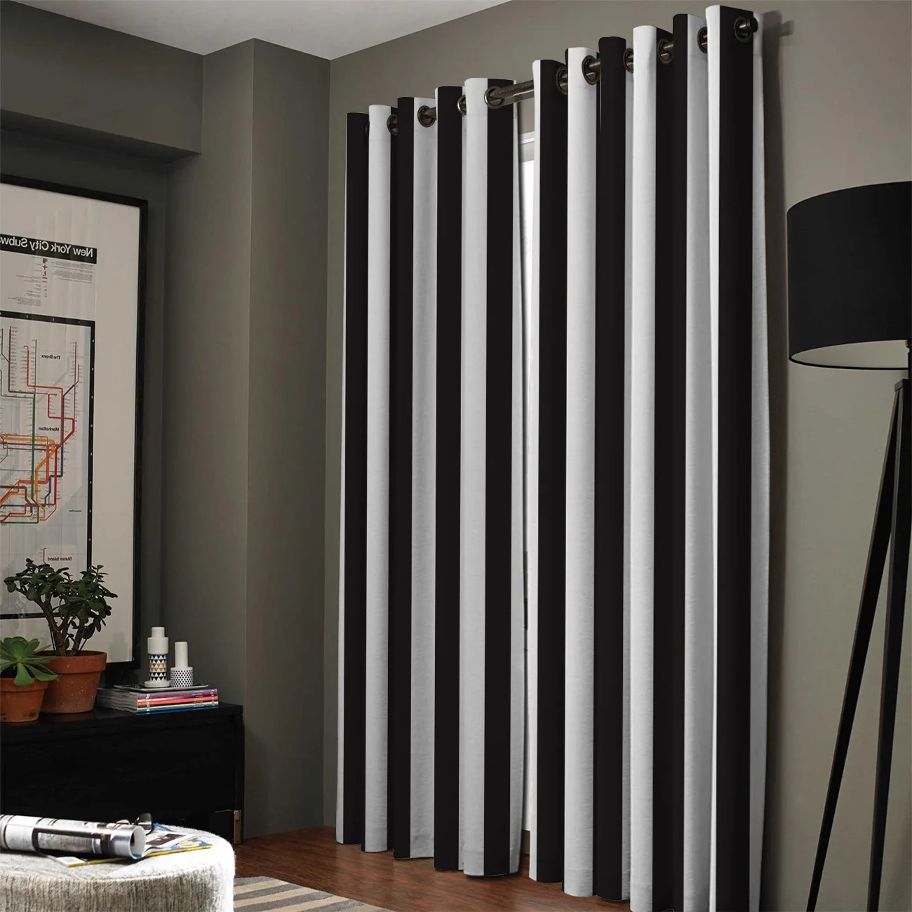 Simple Black And White Stripes Curtains Decor Swag Kids Room Curtain Panels With Grommets Window Treatment Valances Window