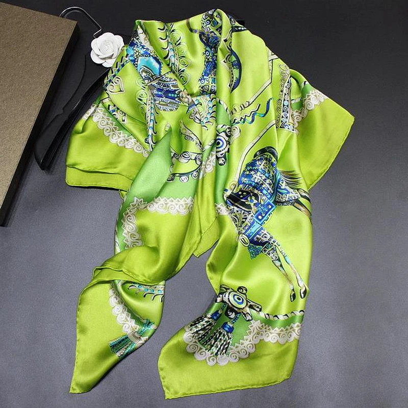 100% Silk Scarf Women Printed Design Classic Square 105*105cm Handmade Hemming Elegant Scarves Neckerchief New Fashion