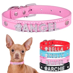 Free Rhinestone Letters Personalized Name Dog Collars Buckle Puppy Cat Necklace & Charms DIY Name Dog Collar Leather Cute