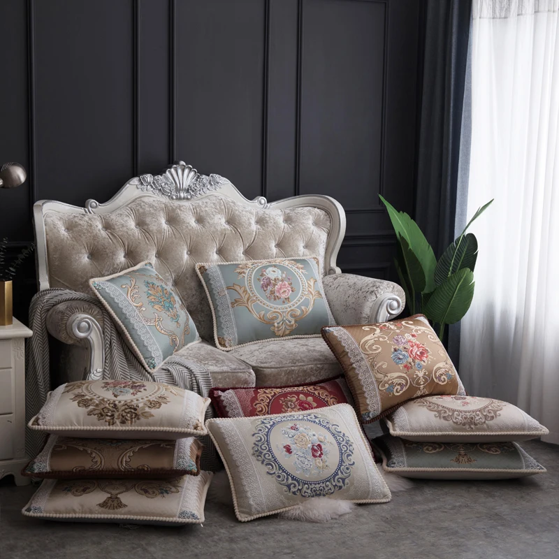 European Luxury Style Decorative Floral Throw Cushion for Sofa Couch, Rectangular Pillowcase, Large Size, 50x70