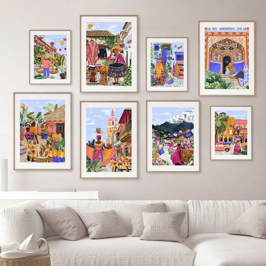 Abstract Indian Woman Fruit Palm Plant Wall Art Canvas Painting Nordic Posters And Prints Wall Pictures For Living Room Decor