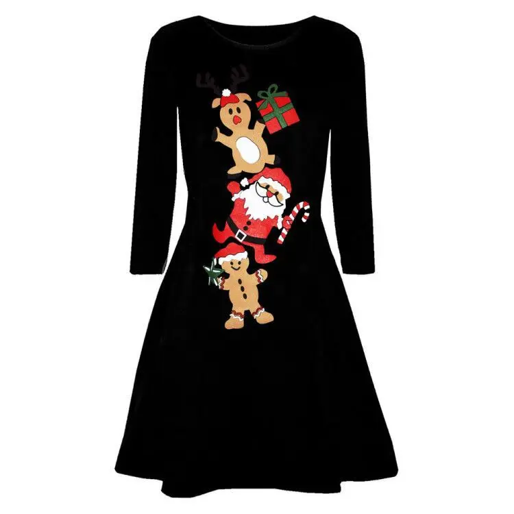 Frauen Santa Claus Gedruckt Langarm Abend Prom Kostüm winter mini Kleider kerstjurk weihnachten party kleid Kostüm kleidung