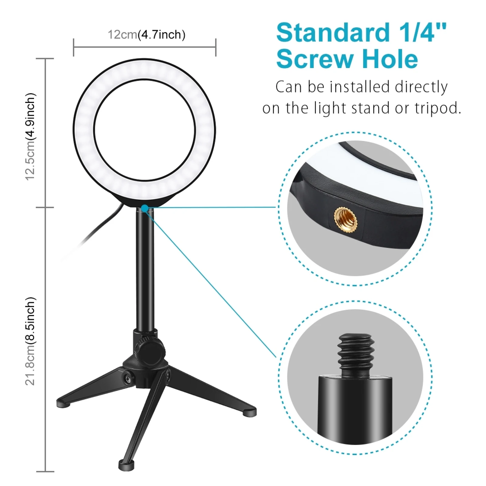 بولوز 4.7 بوصة التصوير الإضاءة الهاتف رينجليت حامل ثلاثي القوائم صور Led Selfie مصباح مصمم على شكل حلقة مصباح ل TikTok يوتيوب فيديو تبادل لاطلاق النار