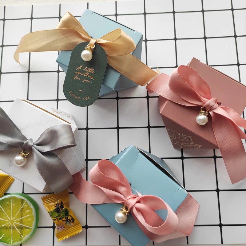 New Gift Box Marble Diamond Wedding Favor Sweet Boxes Candy Box for Packaging Baby Shower Birthday Guests Party Supplies