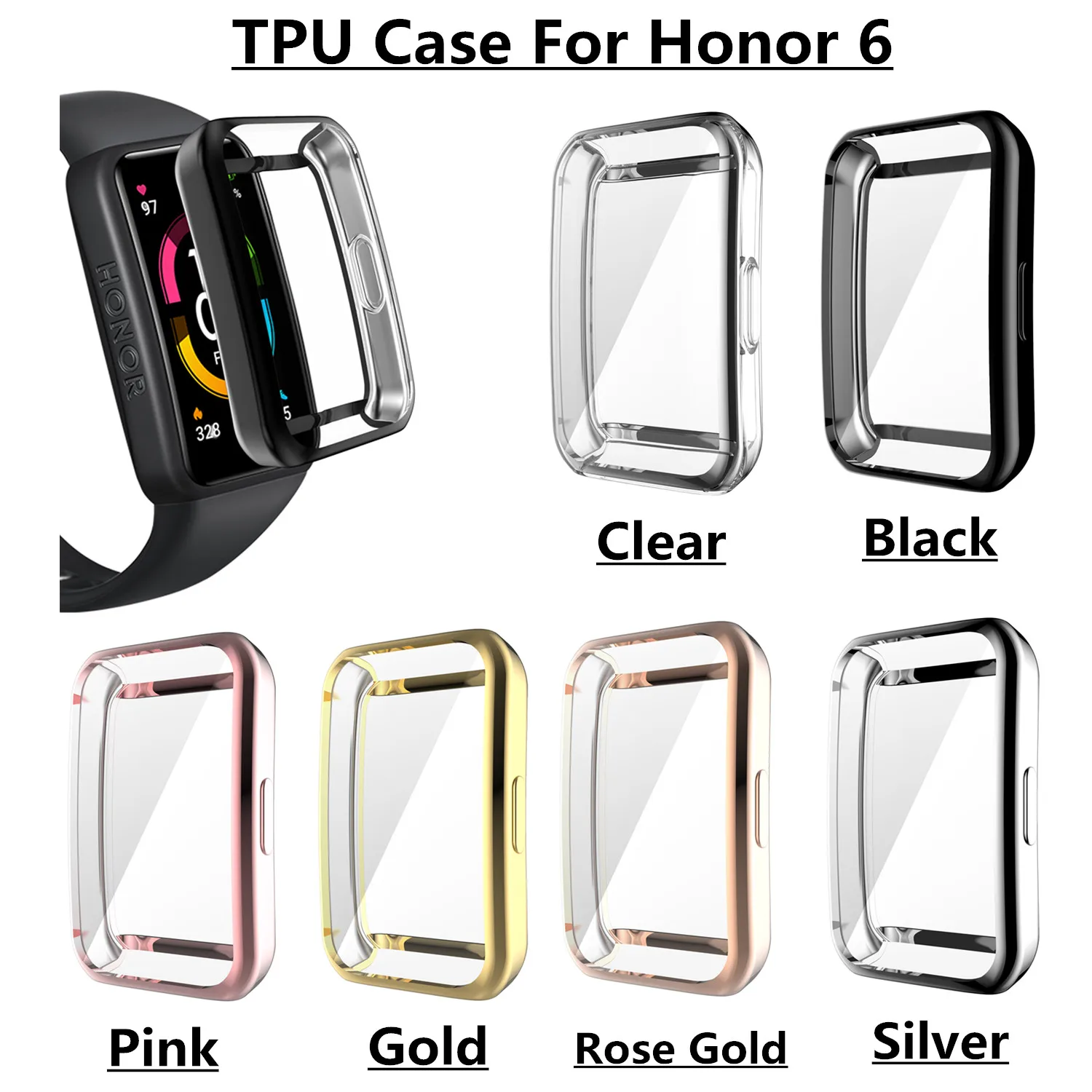 Electroplated TPU Protective Case For Huawei Band 7/6 Honor Band 6/7 Full Screen Protector Shell Frame Cover