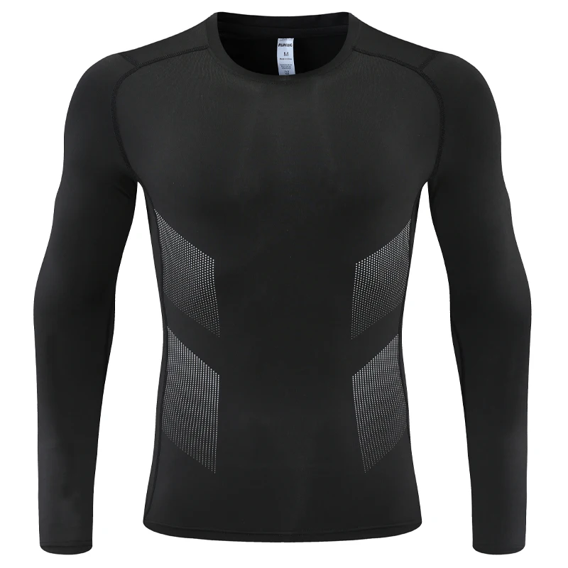 

Men Tights Long Sleeve New Prints Running Fitness T Shirt Compression Training Gym Tee Quick Dry Skinny Sport Shirts