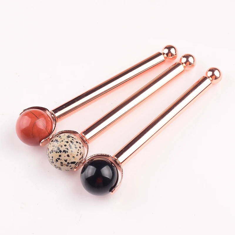 25 MM Natural Stone Ball Face Roller Massage Facial Care Health Eye Head Rose Quartz Crystal Acupuncture Aluminum Wand Massager