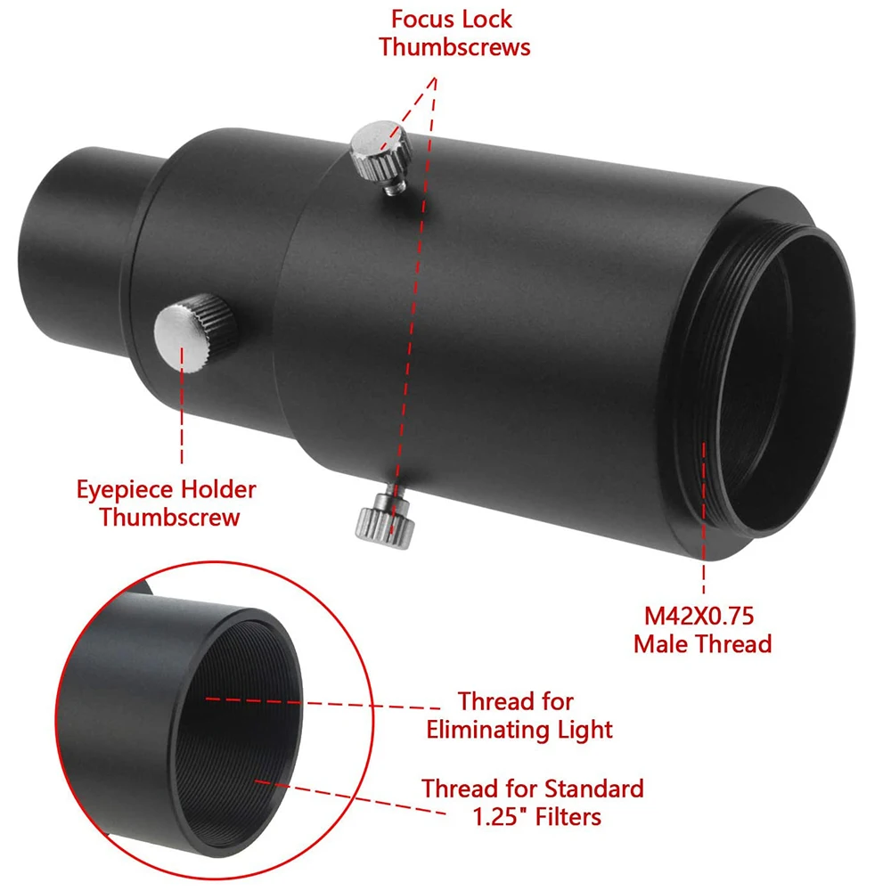 EYSDON 1.25" Variable Telescope Camera Adapter Extension Tube With Camera T Ring Adapter