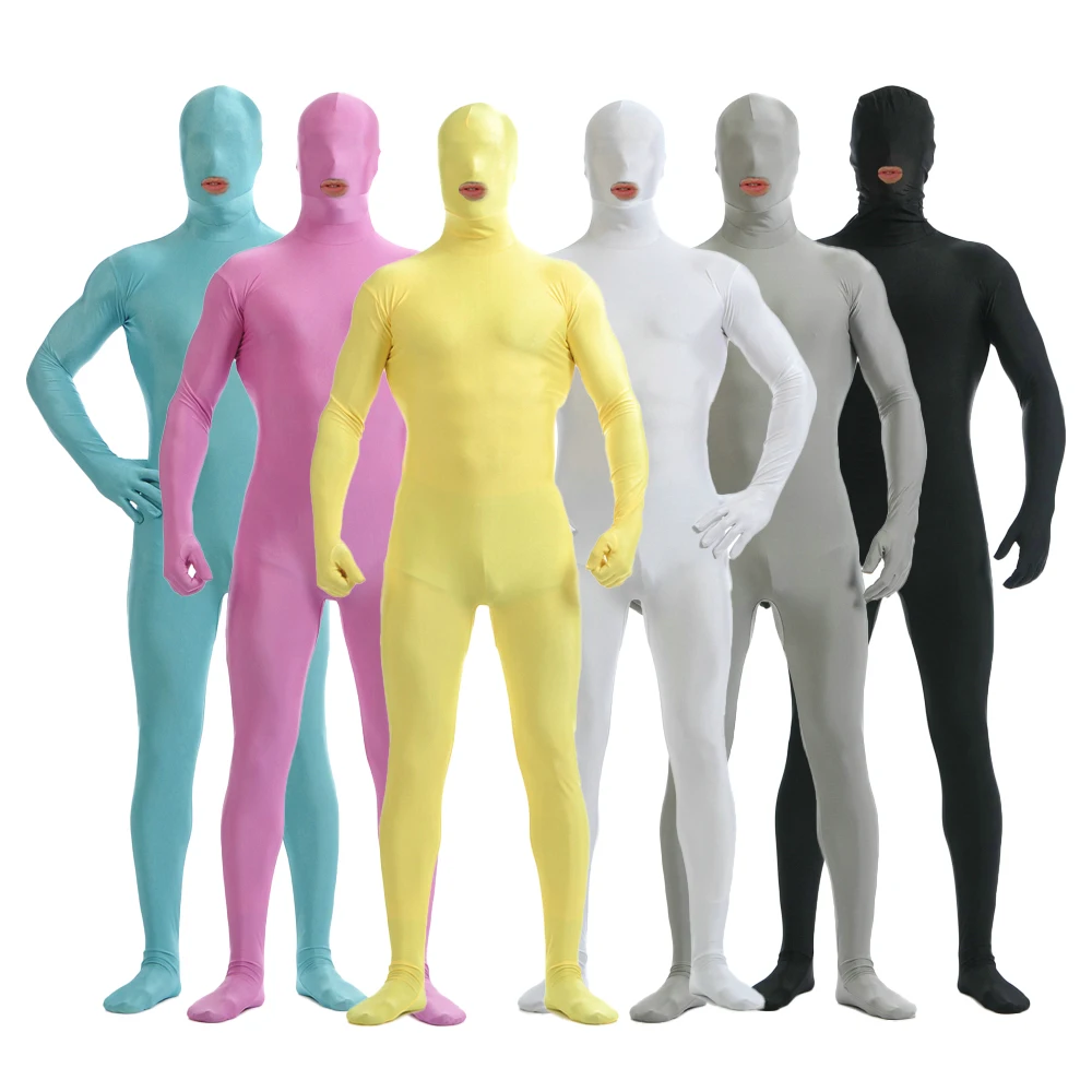 Gesikai Men's Open Mouth Zentai Full Bodysuit Custom Made Back Zipper Second Skin Tights Suit Fancy Halloween Costumes