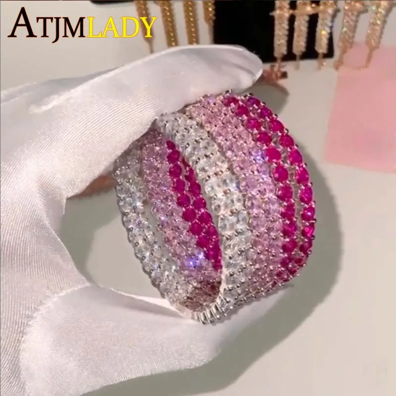 Iced Out Big Hoops Bling 5A okrągła cyrkonia 55mm kolczyk typu Huggie dla kobiet biały różowy kolorowe CZ Pinky Hoops biżuteria