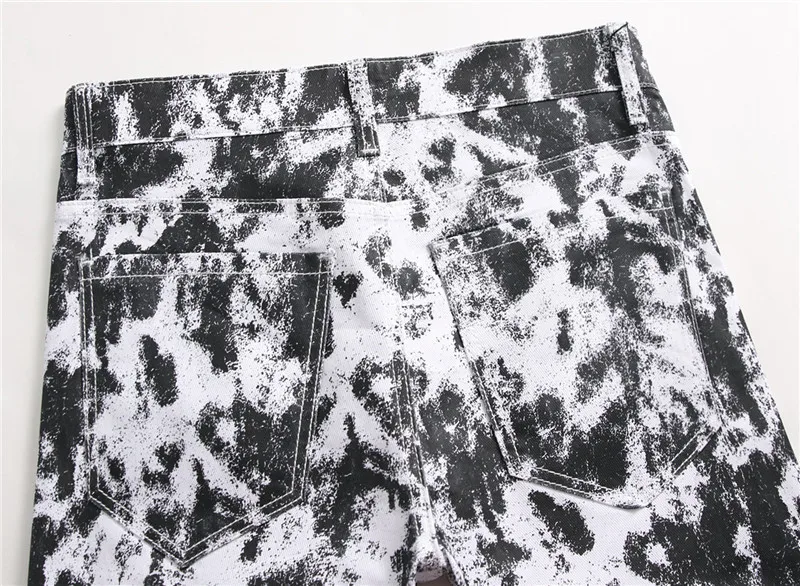 Fall Men's Pants Slim Jeans Trendy Nightclub Straight Pants Black and White Spot Decorative Printing Casual Jean