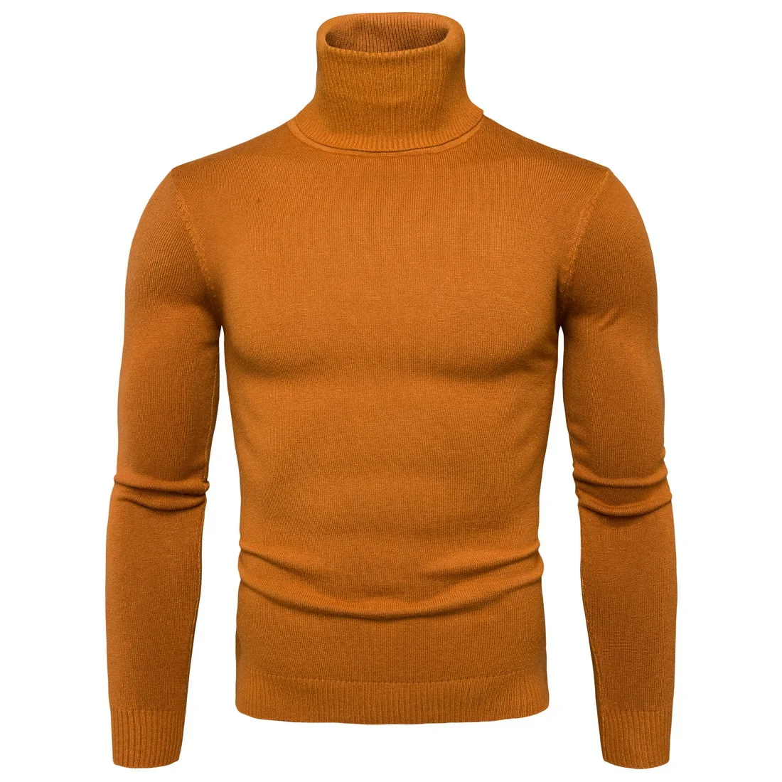 Suéter cálido de cuello alto para hombre, Jersey de punto sólido, informal, doble cuello, ajustado, Invierno