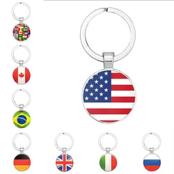 Flag United States United Kingdom Russia Spain Keychain Glass Cabochon Jewelry Keychain Ring Lady Men'S Pendant Souvenir Gift