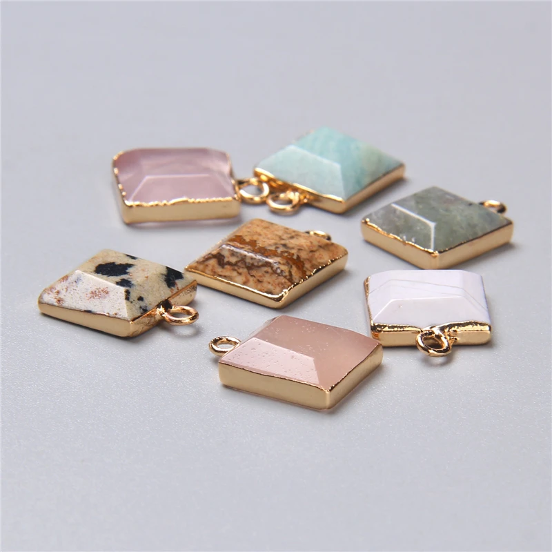 2pcs/lot 15x12MM Natural Gem Stone Quartz Pendant Square Shape Crystal Howlite Reiki Chakra Charms For Women Elegant Handmade